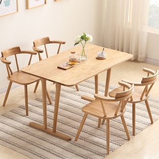 日式白橡木(白橡木)餐桌椅组合全实木一桌六椅简约原木长方形创意饭桌