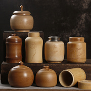 竹制茶叶罐大小号便携罐子竹筒，醒茶罐家用茶具密封日式木制纯手工