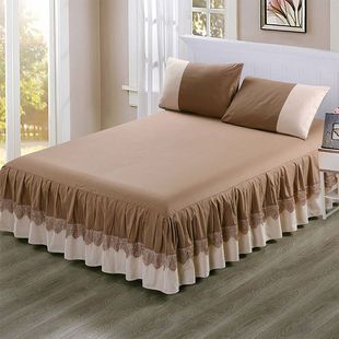 纯棉床罩床裙单件全棉床套纯色双拼防尘罩，床垫保护套简约大气床单