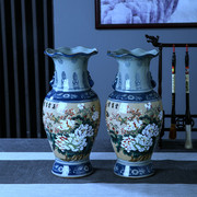 景德镇陶瓷器富贵牡丹花瓶仿古裂纹釉新中式大瓷瓶客厅电视柜摆件