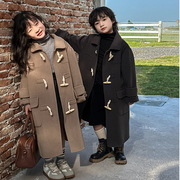 韩国童装2023秋冬儿童高端百分百双面羊绒呢大衣男女童牛角扣