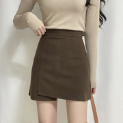 秋冬呢子短裙女2023韩版显瘦一步裙毛呢，半身裙高腰紧身包臀裙