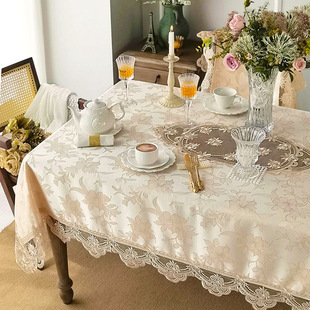 泰绣欧式蕾丝桌布提花防水台布长方形餐桌桌布高档茶几布轻奢盖布