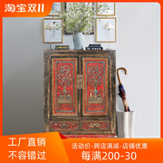 新中式实木家具雕花玄关柜，复古做旧鞋柜，古典彩绘门厅走廊柜隔断柜