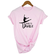 danceletterprintt-shirt欧美芭蕾舞，剪影字母印花女士t恤宽松