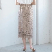 2022年夏日本女装中长款高腰纯色全蕾丝配色华丽半身裙有大码