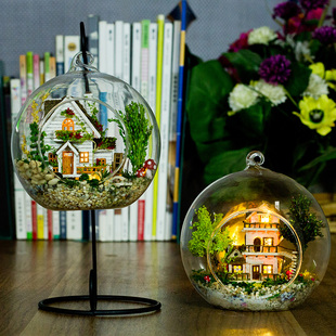 diy小屋爱琴海玻璃球，手工制作小房子模型拼装玩具，创意生日礼物女