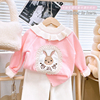 韩韩良品儿童卡通兔子加绒毛衣，2023冬季女童洋气套头针织衫潮