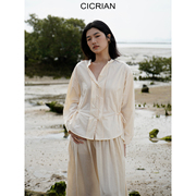 序玔cicrian新中式天丝棉衬衫，绑带调节腰身，柔软百搭v领小外套