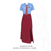 大码胖mm设计感美式学院风条纹衬衫+高腰半身裙两件套夏甜妹套装