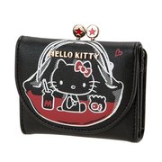 日本进口Hello Kitty复古心碰心系列黑色短夹零钱包皮夹口金包