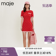 Maje Outlet春秋女装多巴胺红色短袖收腰连衣裙短裙MFPRO02207