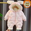 婴儿衣服女宝宝冬装连体棉服，加厚超萌外出抱衣外套3个月1岁0冬季6