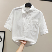 白色衬衫女短袖2023年夏装全棉，ol气质通勤简约衬衣大码宽松上衣