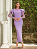 法式紫色气质荷叶袖长袖修身长裙名媛聚会派对宴会晚礼服连衣裙女