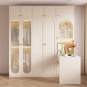 衣柜家用卧室现代简约组合带玻璃门收纳柜子法式轻奢奶油风储