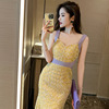 2023夏季女法式设计感黄色碎花连衣裙无袖吊带长款裙子10577