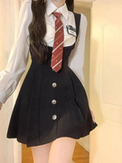 学院风假两件连衣裙女春秋jk制服套装收腰显瘦小个子百褶短裙