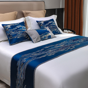 新中式床旗床尾巾山水提花床尾装饰布条酒店宾馆床头软，靠包定制(包定制)