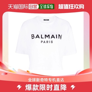 香港直邮Balmain巴尔曼女士圆领短袖T恤白色简约印花透气舒适