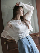 安娜杨家支持dint韩国破(韩国破)洞，设计透视长袖针织衫e2440