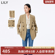 lily2023冬女装时尚，通勤款复古撞色双排扣修身休闲西装外套女