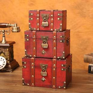 首饰收纳盒高档精致欧式复古盒子，木质方形盒木制复古箱子道具收纳