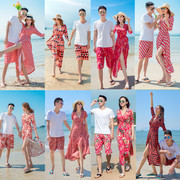 沙滩情侣装两件套装连衣裙海边蜜月裙度假泰国三亚裹身裙条纹长裙