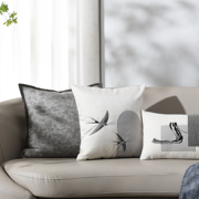 现代新中式沙发抱枕样板间别墅客厅靠垫蓝色竹叶燕子绣花靠枕定制