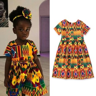 africankidclothes欧美女童非洲波西米亚风格短袖，连衣长裙童装