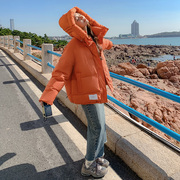 橘色短款羽绒服女冬季小个子高级感韩系小众设计感连帽90绒面包服