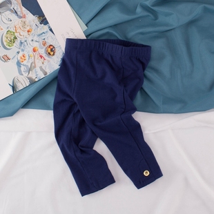 j家春季2-6岁女儿童深蓝色皮筋，腰弹性外穿打底裤修身七分裤子