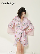noirtease2024丝质薄款睡裙，性感蕾丝吊带，印花系带睡袍女夏季