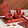 新婚礼物结婚送新人闺蜜碗筷套装陶瓷喜碗一对红筷子红碗陪嫁礼盒
