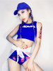 DS演出服夜店酒吧女歌手DJ爵士舞性感领舞服装涂鸦蓝网三件套