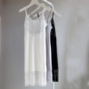 性感透明蕾丝打底裙修身韩版长款连衣裙丝滑牛奶白色黑衬裙吊带裙