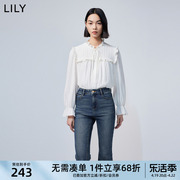 lily2024春女装温柔花边，领时尚系，带领通勤宽松垂感长袖白衬衫