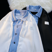 华夫格拼接麂皮绒长袖衬衫男女秋季潮牌休闲设计感假两件翻领外套