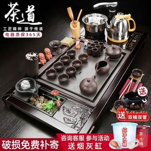 紫砂功夫茶具套装家用商用电磁炉茶盘青花白瓷，一体全自动烧水电器