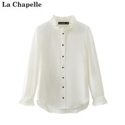 拉夏贝尔/La Chapelle设计感春款木耳边雪纺衬衫女立领宫廷风衬衣