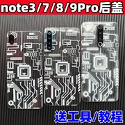 适用红米note378后盖，玻璃原改装note9pro手机电池后壳背屏替换