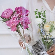 透明英文多支套袋花束塑料袋鲜花包装纸材料玫瑰包装袋玻璃纸