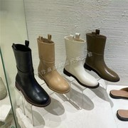 2023秋季女鞋法式加宽型西部靴粗跟圆头套筒靴子女小个子筒靴