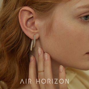 AIR-HORIZON耳环女高级感长款锆石耳坠个性耳钉圆脸显瘦耳饰