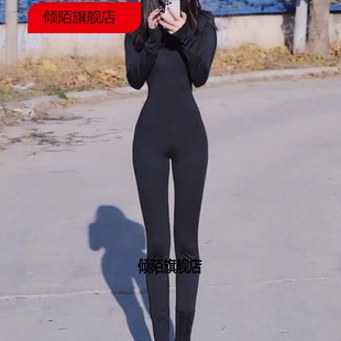 男女带jj套加绒加厚冬季肤色保暖内衣连身袜连体衣开裆丝袜全身衣