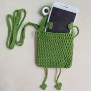 夏日斜跨手机包青蛙(包青蛙，)创意收纳包钩织牛奶，棉女编织材料成品钩针diy