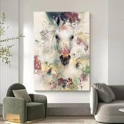 网红美式抽象白马纯手绘油画现代小众艺术轻奢客厅装饰画玄关肌理