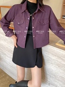 NX2023秋冬十三行女装紫色衬衫短外套立领背心俩件套长袖上衣