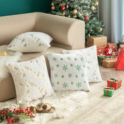 美式圣诞节毛绒抱枕套客厅圣诞树刺绣沙发靠垫节日派对装饰靠枕套