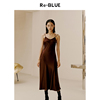 Re-BLUE轻奢优雅女装法式浪漫舒适感简约v领性感吊带长款连衣裙